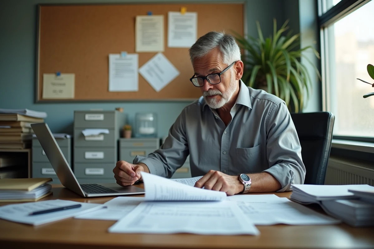 Administrateur scolaire consultant un simulateur de salaire contractuel sur ordinateur portable