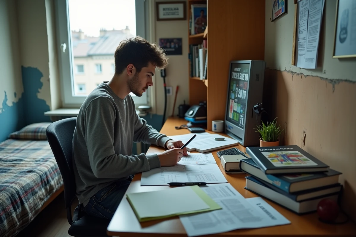 Étudiant en kiné calculant son budget logement et ses coûts cachés dans une chambre estudiantine belge