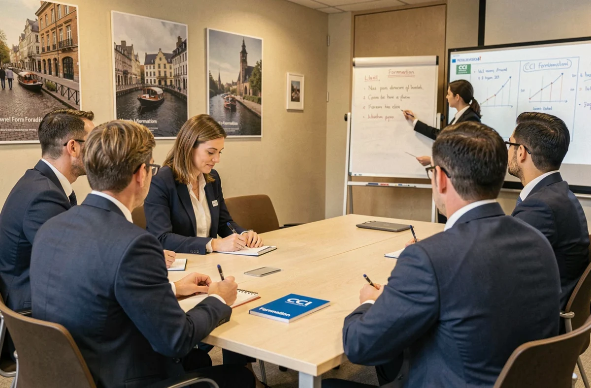 Professionnelle participant à une formation CCI Formation Bordeaux Gironde dans une salle de conférence