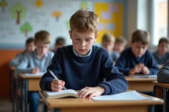 Groupe de collégiens français en classe moderne