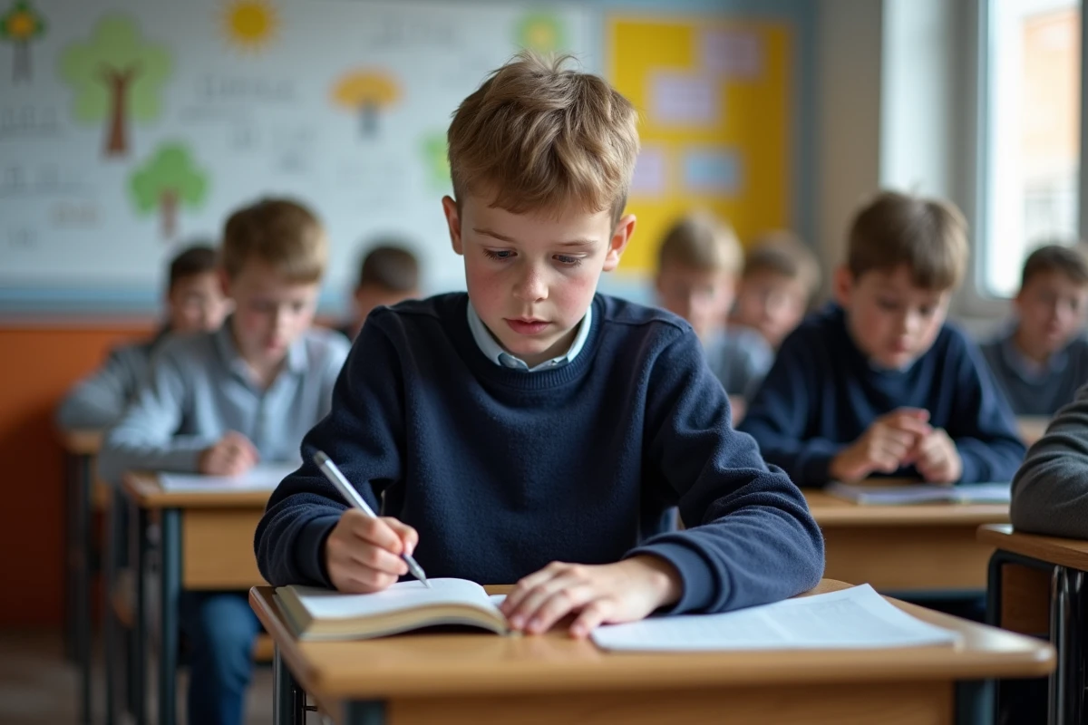 Groupe de collégiens français en classe moderne