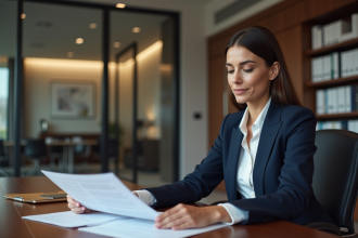 Femme d affaires en costume dans un bureau moderne
