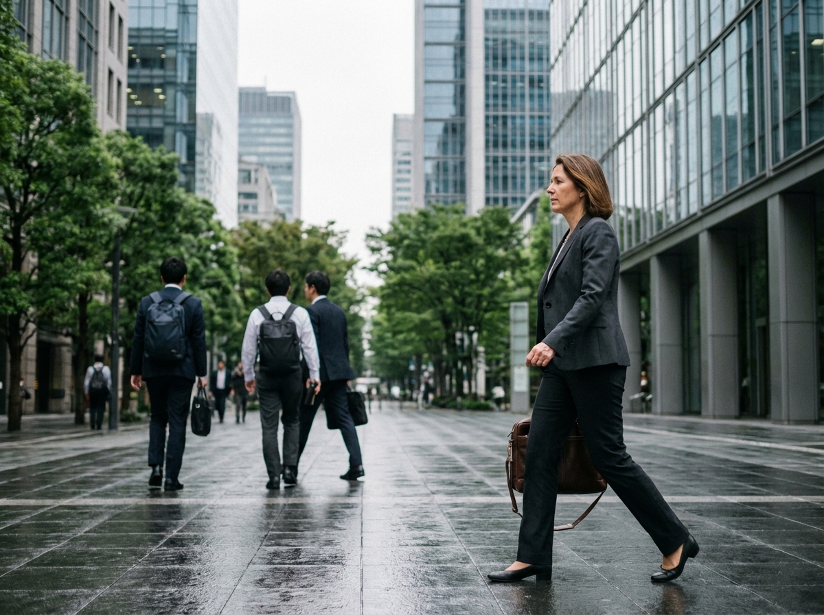 Femme d affaires marchant dans un quartier moderne de la ville