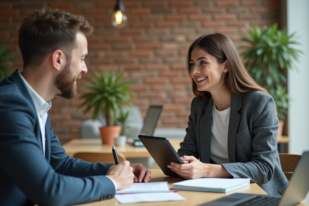 Jeune femme souriante avec un tablet dans un espace de coworking