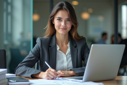Femme professionnelle en bureau moderne travaillant