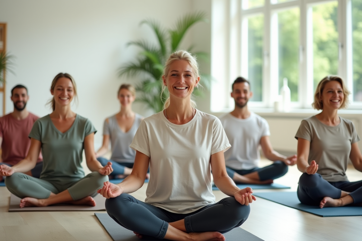 Groupe de personnes pratiquant l auto-massage en groupe