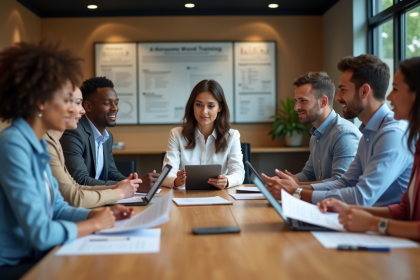 Groupe de formateurs divers en réunion de formation