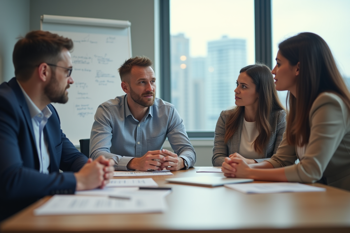 Groupe divers en formation lors d une réunion professionnelle