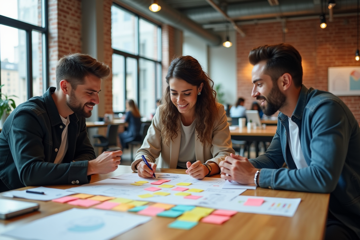 Groupe de professionnels discutant autour d