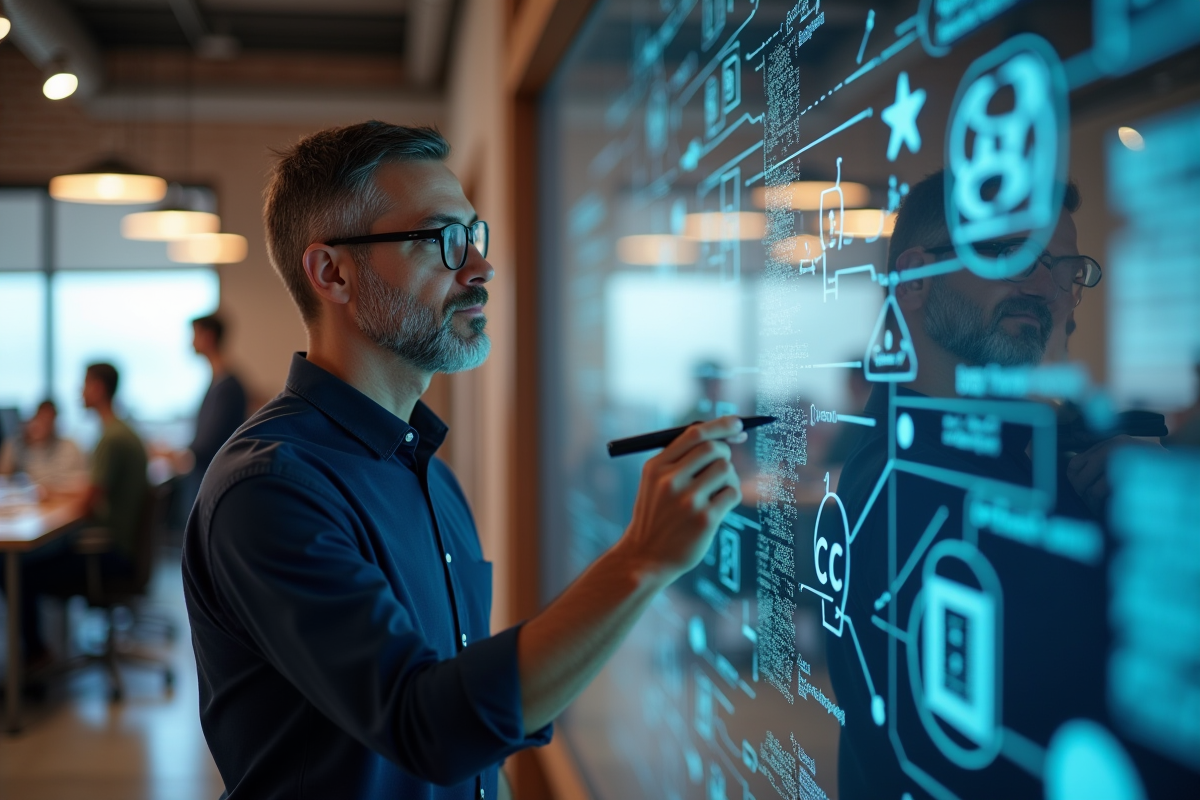 Homme esquissant des concepts d