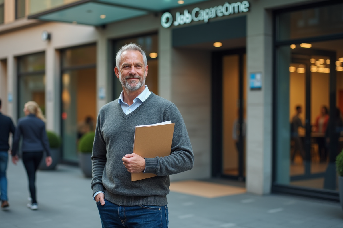 Homme souriant devant un centre d