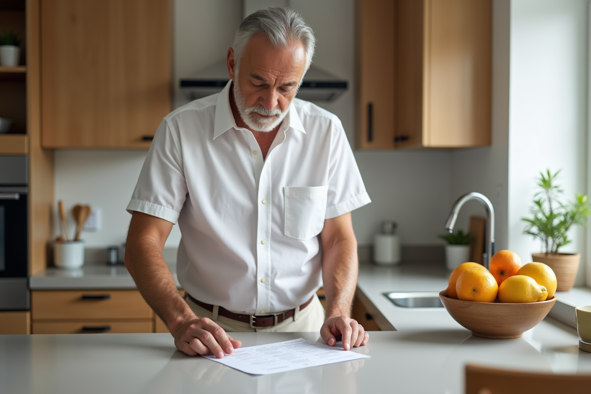 Homme lisant les instructions d un test dans la cuisine