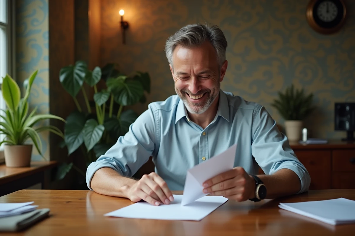 Homme pliant une lettre de motivation à la maison