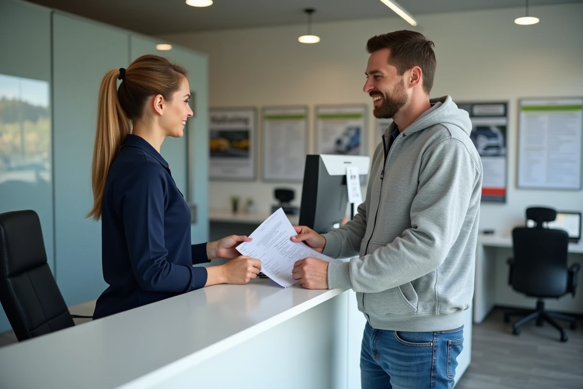Homme déposant son dossier d'inscription pour un stage de récupération de points dans une auto-école