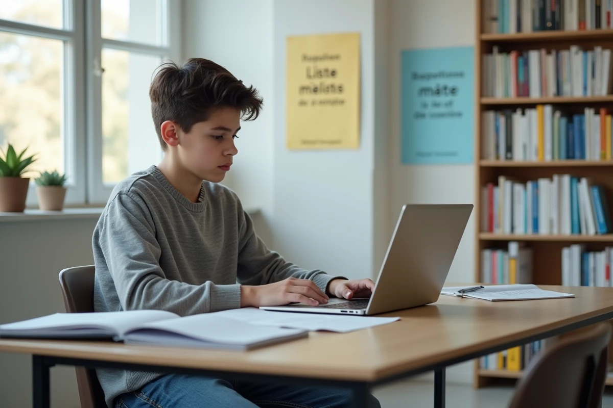 Adolescent en réflexion devant son ordinateur pour l'orientation
