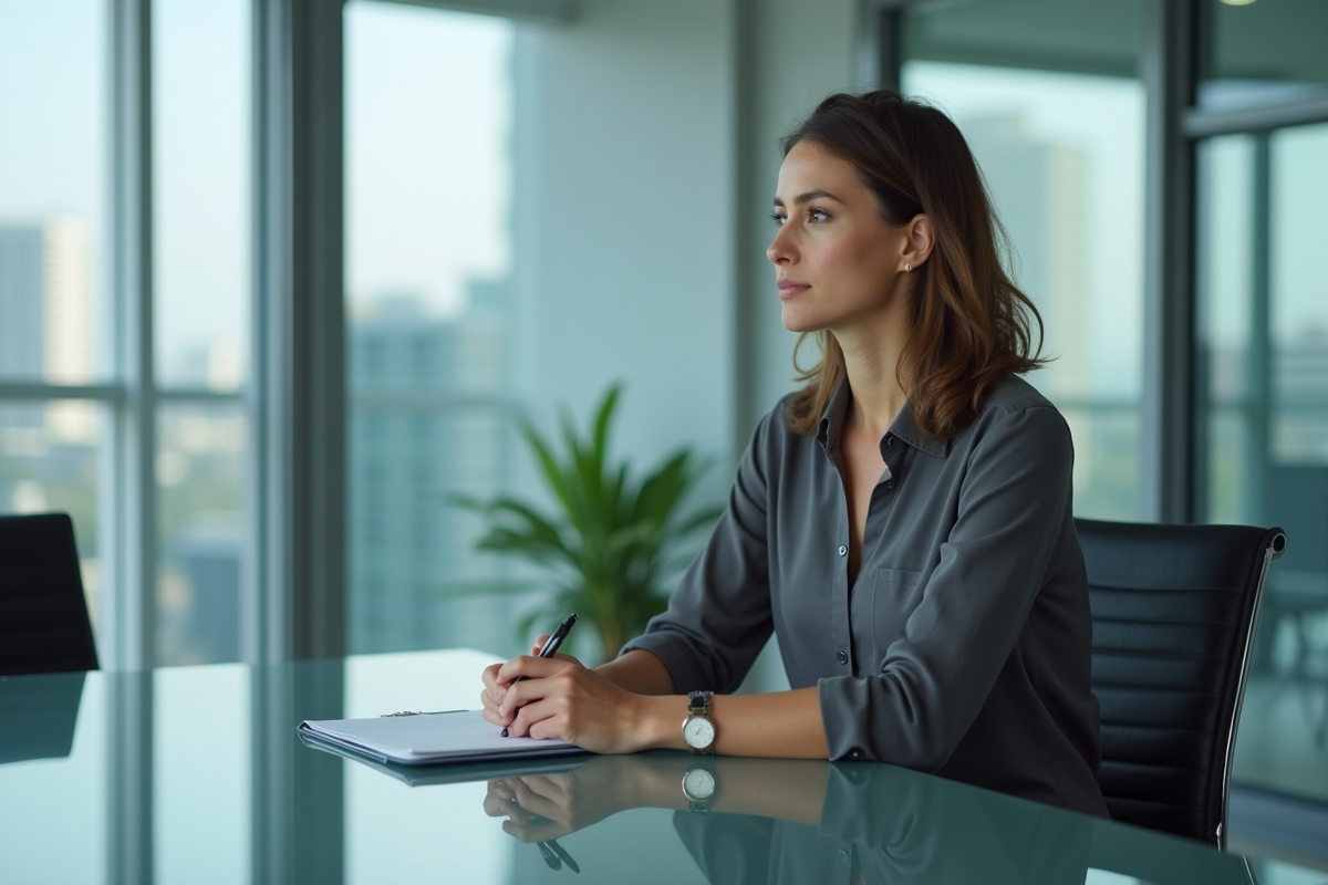 Jeune femme en réunion dans un espace moderne et lumineux