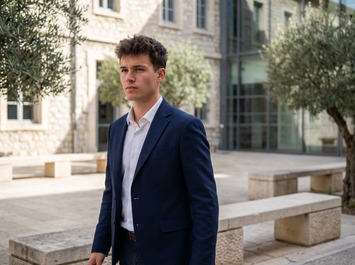 Jeune homme confiant dans une cour d'université à Nice