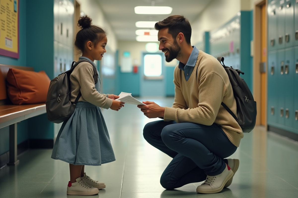 Travailleur social aidant une adolescente dans un couloir