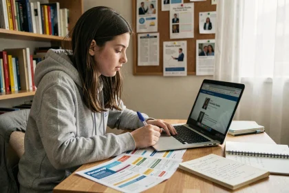 Lycéenne consultant des fiches métier sur Parcoursup pour préparer son orientation