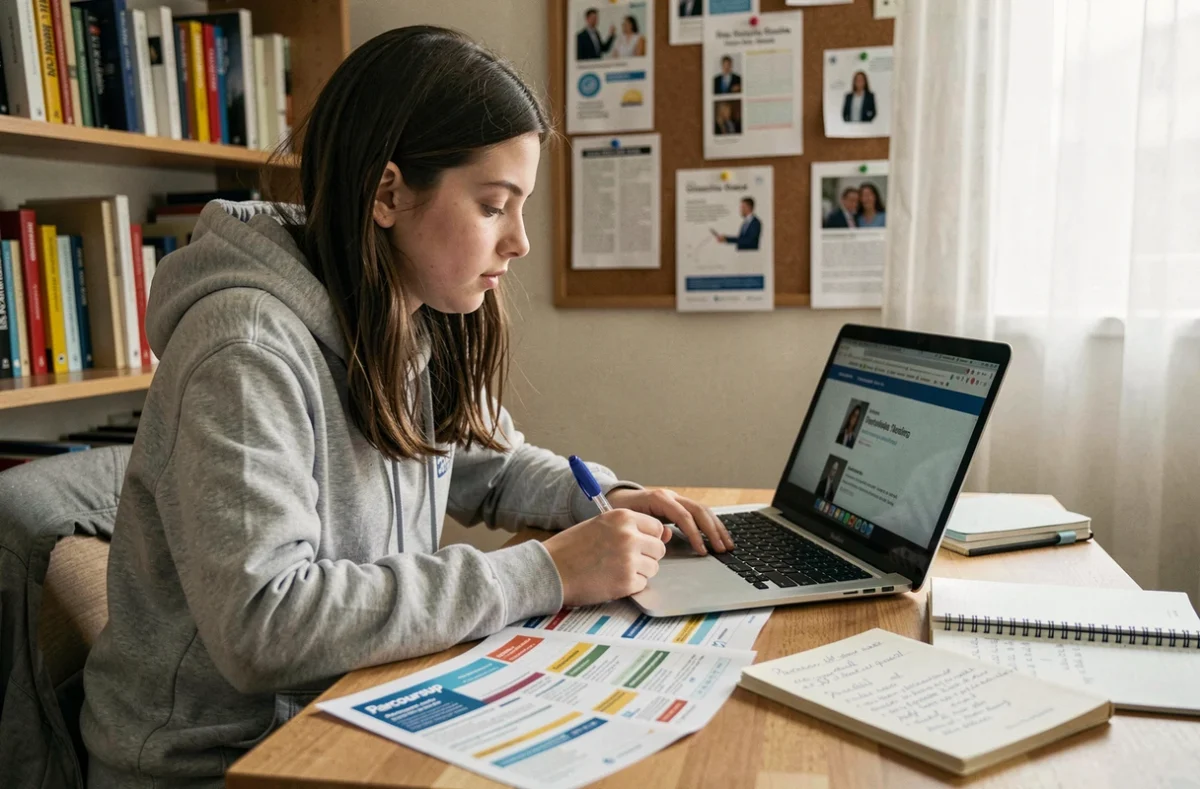Lycéenne consultant des fiches métier sur Parcoursup pour préparer son orientation